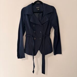 Wet Seal Navy Belted Double Breasted Trench Jacket L